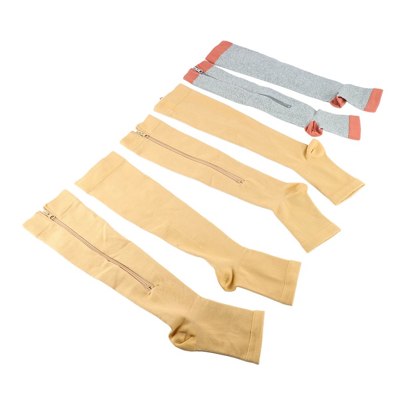 3Pairs Zipper Compression Socks Breathable Open Toe Over The Calf