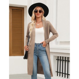 Zeagoo Women's Long Lightweight Cardigan Sweaters Cardigans Shrug Open Front Casual Knit Tunic Sweater Jacket for Dress Khaki