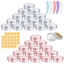 Zeuwets Pack of 30 Aluminium Empty Containers, 15 ml Round Travel Cream Jar, Empty Jars with Lid, 40 Round Stickers & 5 Spatulas, Travel Potty Container Set for Cosmetics, Lip Balm, Cream Lotion