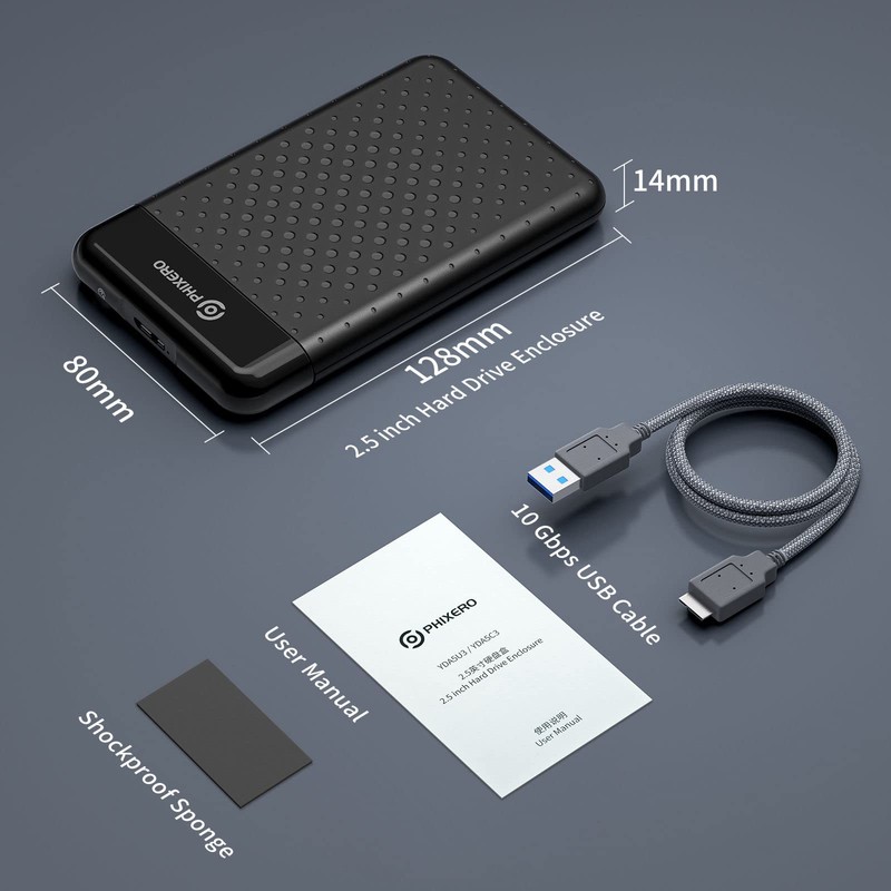 PHIXERO 2.5 Inch Tool-Free External Hard Drive Enclosure, Sata III