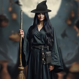 EpicCos 3PCs Witch Hat Alchemy Belt Pouch with 2 Cork Potion Vials, Fantasy Renaissance Wizard Belt Accessories for Ren Faire (Black B)