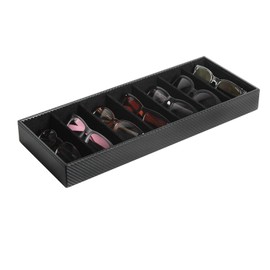 JackCubeDesign 7 Compartments Sunglasses Organizer, Leather Eyelgass Storage Tray Box for Table Desk Drawer (Carbon Design Black, 17.4 x 6.7 x 1.97) - MK378A