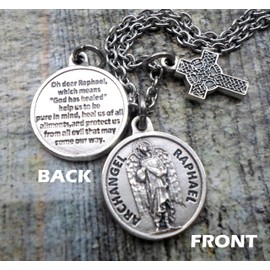 Archangel Raphael Prayer Necklace, Keychain or Clip, Patron Saint Catholic Jewelry, Customize with Initial or Crystal Birthstone Option, Unisex Gift
