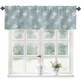 Valance Curtains for Windows,Watercolor Moroccan Patterns Semi Sheer Curtain Valance,Abstract Geometry Shapes Window Valance Curtains,Short Rod Pocket Window Treatment for Kitchen Living Room 54"x18"