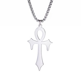 VASSAGO Ankh Cross Necklace for Men Women Stainless Steel Coptic Religious Pendant Necklace Dainty Cross Faith Pendant Necklace Hieroglyph Symbols Necklace, Stainless Steel