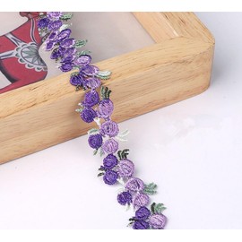 4.5 Yard Flowers Lace Trimming Embroidery lace Ribbon Edge Trim Ribbon Embroidered Applique Sewing Craft Wedding Bridal Dress Decoration (Purple)