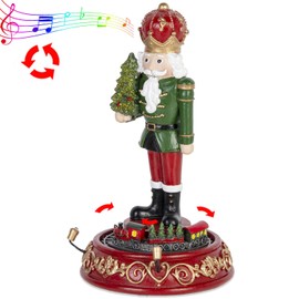 innodept12 Nutcracker Figure and Rolling Train Collectible - Christmas Figurine with LED Light and Music, Battery Operated, Heigh 7.87 Inches