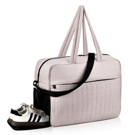 Felipe Varela Puffer Travel Duffle Bag, Gym Bag for Women with Shoe Compartment, Lightweight Tote Weekender Overnight Carry on Duffel Bags for Travel(Camel,36L)