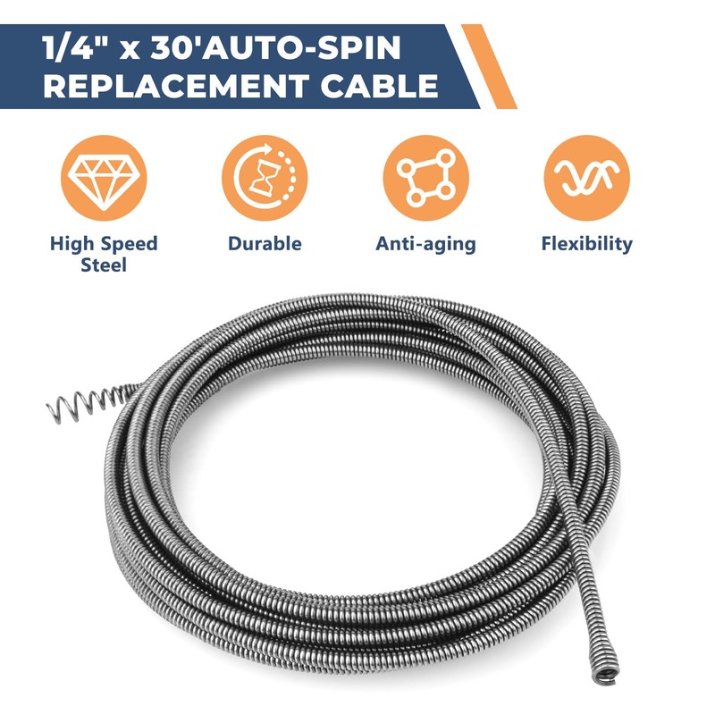 21338 Spin Drain Cable Replacement for Ridgid Auto-Spin Drain Snake,