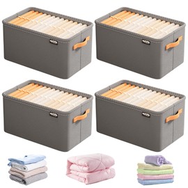 CERICAI Foldable Storage Boxes, 4PCS Shelf Baskets with Handles Fabric Storage Baskets, 35 x 25 x 22 cm Gray Clothing Bin for Shelves Wardrobes and Closets, Durable and Lightweight Home Organizer