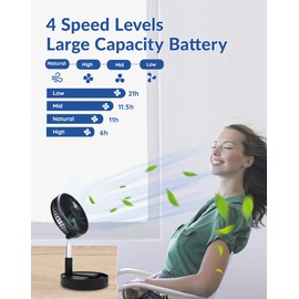 Primevolve Battery Operated Fan,Portable Rechargeable USB Floor Table Desk Fan with Adjustable Height, 4 Speed Settings Pedestal Fan for Bedroom Camping Travel,Black 7.7"