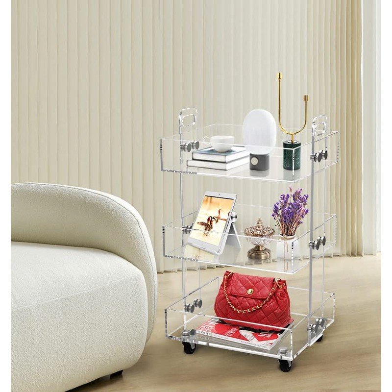 ONELUX 3-Tier Acrylic Utility Rolling Cart, Multifunction Storage Cart On
