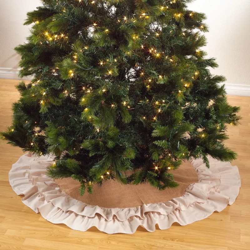 Saro Lifestyle Cotton and Jute Ruffled Tree Skirt Natural 72"