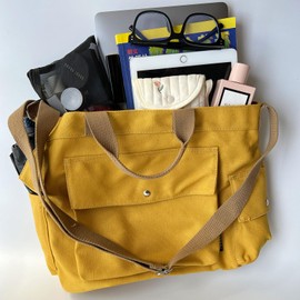 Large Canvas Crossbody Tote Bag with Pockets Canvas Messenger Bag Shoulder Hobo for Women Men Casual Travel Work Bags