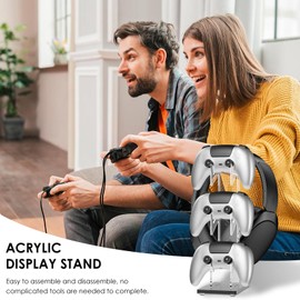3 Tier Acrylic Controller Holder and Headset Stand 2 in 1 Design Game Controller and Headset Stand Build Your Game Fortresses(Black,1)