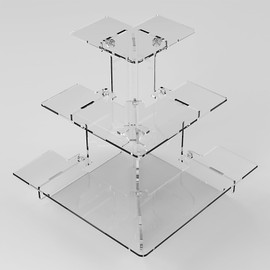 Acrylic Riser Display Shelf for Amiibo Funko POP Figures,Perfume & Cologne Organizer,3 Tier Cupcake Stand Desserts Holder,Crystals Collectibles Decoration on Tabletop (L-Shaped Display Platform)