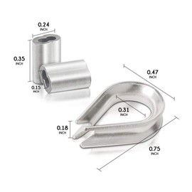 Suithink 70PCS Wire Rope Thimble Sets, 50PCS M2 8-letter Aluminum Sleeve and 20PCS 2mm Inner Diameter Rings for Wire Rope Rigging