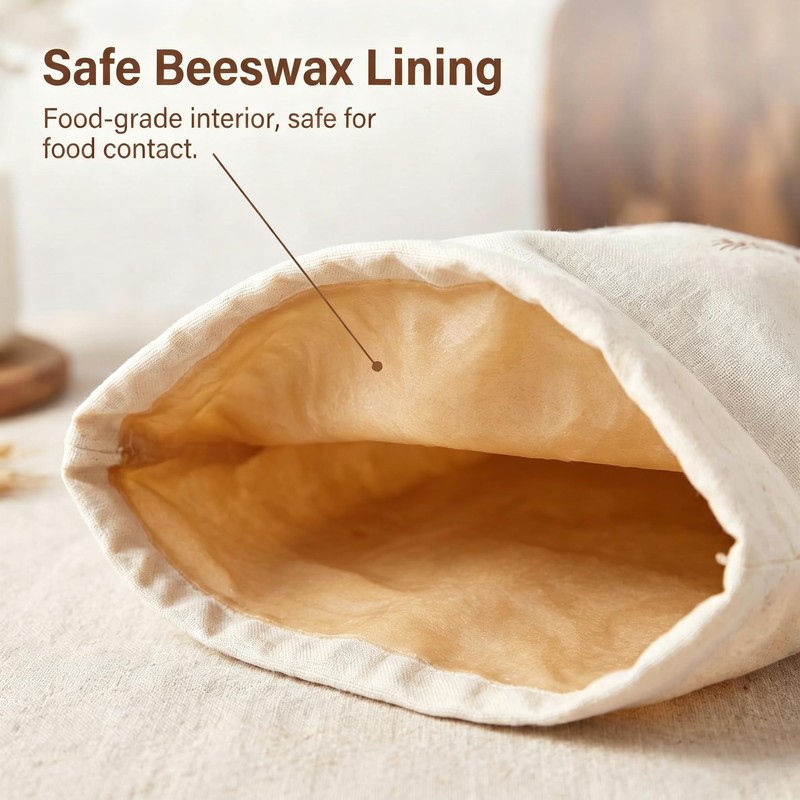 Beeswax-Lined Bread Bags, Reusable for Homemade & Sourdough Bread, Large