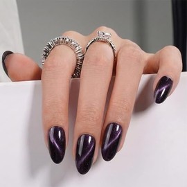30 Uñas postizas almendradas medianas estilo ojo de gato con acabado brillante 3D, reutilizables, disponibles en 15 tamaños. Uñas postizas hechas a ma
