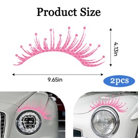 Wuyaoyao 2PCS Car Headlight Eyelashes Stickers, Reflective Eyelash Car Stickers, Waterproof Cute Fake Eyelash Decals for Headlights, Universal Exterior Car Accessories Decoration (Pink)