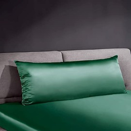 THXSILK 22 Momme Silk Pillowcase for Hair and Skin, Smooth Cooling Pillow Cover with Hidden Zipper, Both Sides Pure Silk, Gift for Women Men 1 pc(20" x 54", Emerald Green