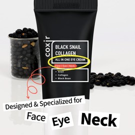 coxir Crema De Colágeno De Caracol Negro Todo En Uno Para Ojos, Cuello Y Caracol Complejo Negro-3-: Arroz Negro, Colágeno Sin Parabenos, Sin Crueldad, Cuidado De La Piel Coreano