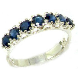 Solid English Sterling Silver Ladies Sapphire Vintage Style Eternity Band Ring - Size O 1/2
