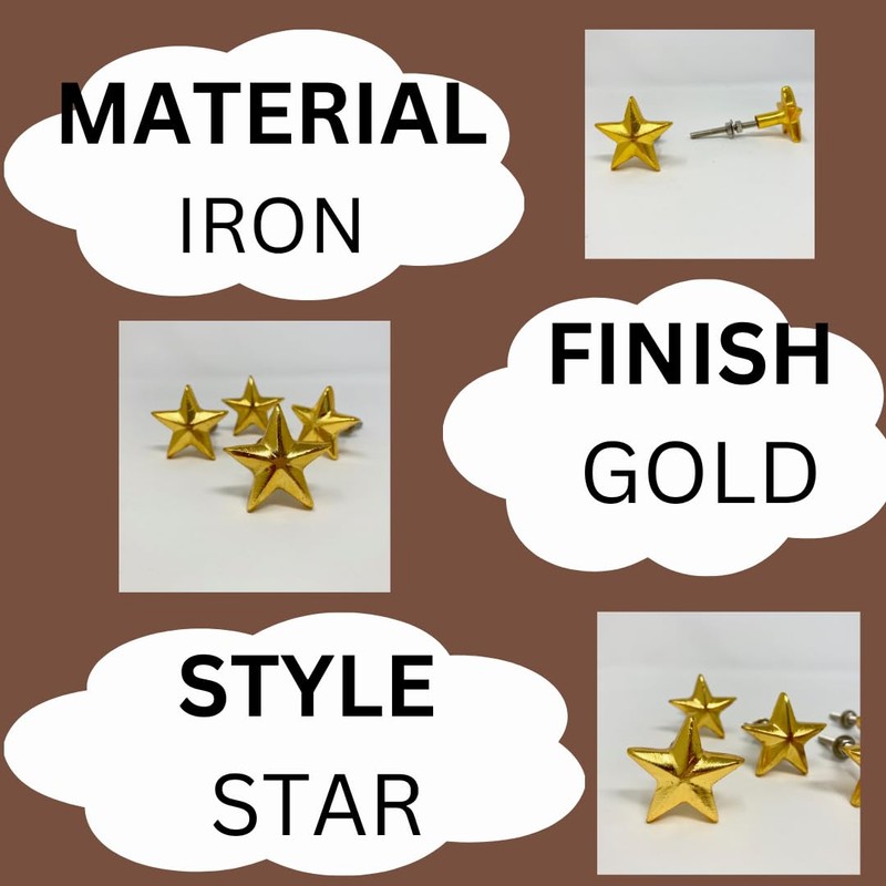 Star Metal Knob, Knob Home Decor Drawer Pull (Gold)