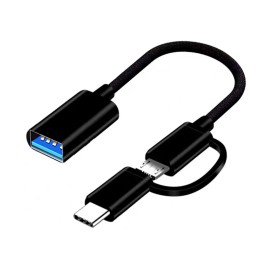 Universal 2 In1 Type C Micro USB Male To USB Female OTG Adapter Converter Cable - Black