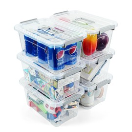 AREYZIN Plastic Storage Bins With Lids,6 Pack Storage Organizer Bins,7 Quart Stackable Storage Bins with Lids and Gray Handle Buckle Easy for Home Office Organization,with Clear Lids