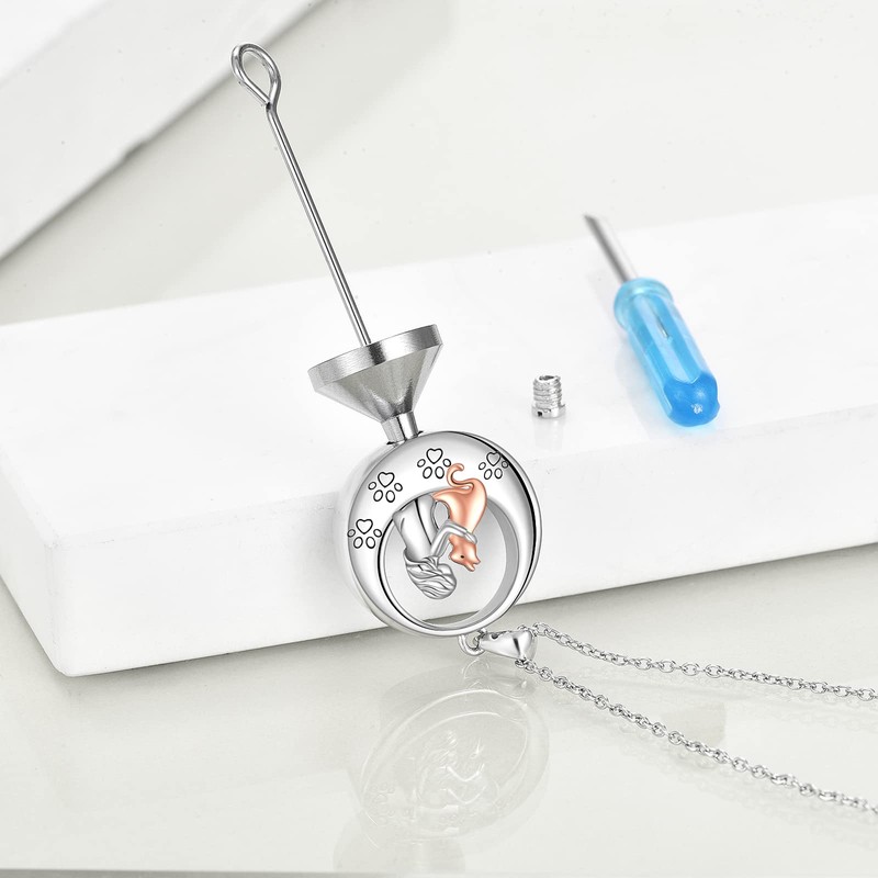TIGER RIDER Sterling Silver Cat Urn Necklace for Ashes Cat