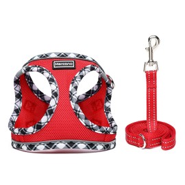 Mercano Soft Mesh Dog Harness and Leash Set, No-Chock Step-in Reflective Breathable Lightweight Easy Walk Vest Harnesses with Safety Buckle for Small Dogs, Cats (Red, XS)