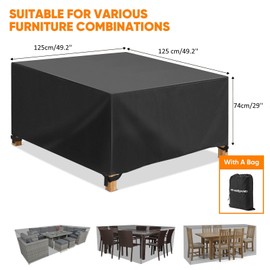 Brit Voyager Garden Furniture Covers, Heavy Duty 420D Oxford Fabric Outdoor Table Cover, Rattan Patio Furniture Cover Waterproof, Anti-UV (125*125*74 cm)