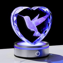 Qianwei Hummingbird Gifts for Women 3D Crystal Heart - Laser Hummingbird Decor Glass Animals Hummingbird Gifts Figurines Statue Stuff for Room Decorations Hummingbird Night Light