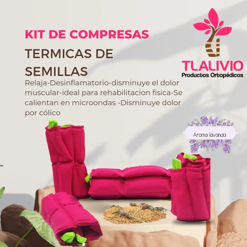 Kit De 5 Compresas Terapéuticas De Semillas Color Vino