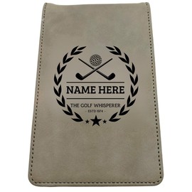Golf Scorecard Holder (10 Fun Options) Add Golfers Name & Year! | Grey or Brown Leather | Perfect Golf Gift | Fathers Day, Birthday Present (THE GOLF WHISPERER, Grey)