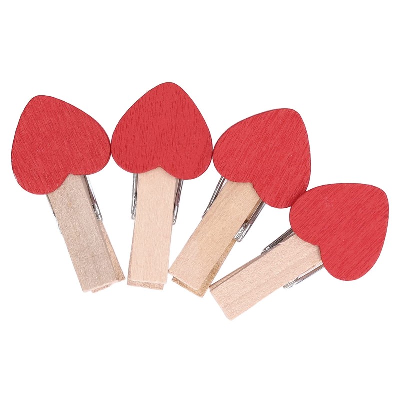 Hztyyier 50 Pinzas de Madera con Corazón Rojo, Mini Pinzas