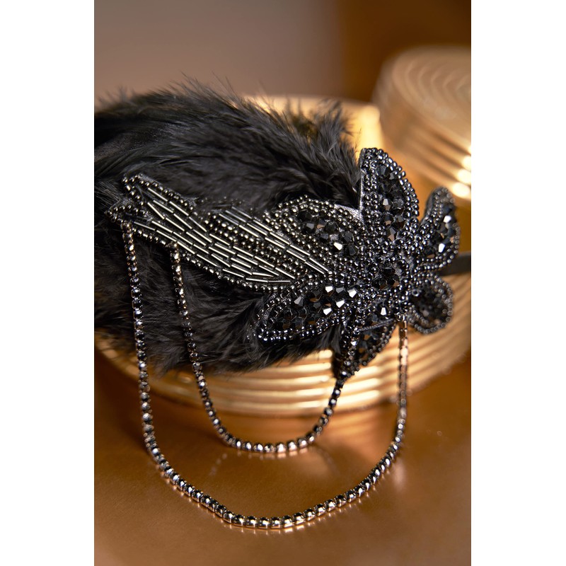 BABEYOND Vintage 1920s Headband 1920s Headpiece Feather Beaded Headband Crystal