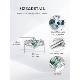 Luyona Natural Moss Agate Ring for Women 925 Sterling Silver Pear/Oval/Kite Cut Green Leaf Moss Agate Engagement Ring Promise Bridal Ring Set Anniversary Birthday Jewelry Gift, Size 5, Agate