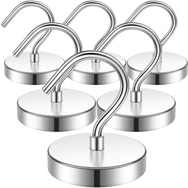 FINDMAG Pack of 6 Extra Strong Magnetic Hooks, Silver, 100 lbs Neodymium Magnetic Hooks, Magnets Magnetic Hooks with Strong Magnets for Cruise and Household, Magnet with Hooks for Camping, Workshop,