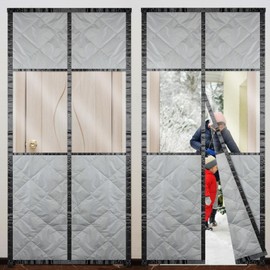 Newwiee 2 Pack Magnetic Thermal Insulated Door Curtain Winter Windproof Doorway Cover Curtain Visible Window Door Curtain Keep Warm Soundproof Blanket(Window Style, Fits Door Size 34 x 80 Inch)