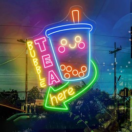 XIMAQIS Bubble Tea HERE Neon Sign Custom Large Neon But First Boba Tea Signs Boba Shop Open Light Sign Decors Wall Art Coffee Store Welcoming Neon Light Size:62x44CM (24.4in)-Yellow