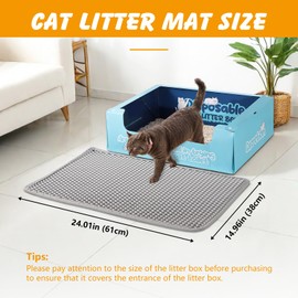 ondware Cat Litter Mat Double Layer Non-Slip Odor-Free Litter Box Mat,Waterproof and Urine Proof Litter Mat,Scatter Control, Less Waste,Easier to Clean(Gray, 24x15 Inch)