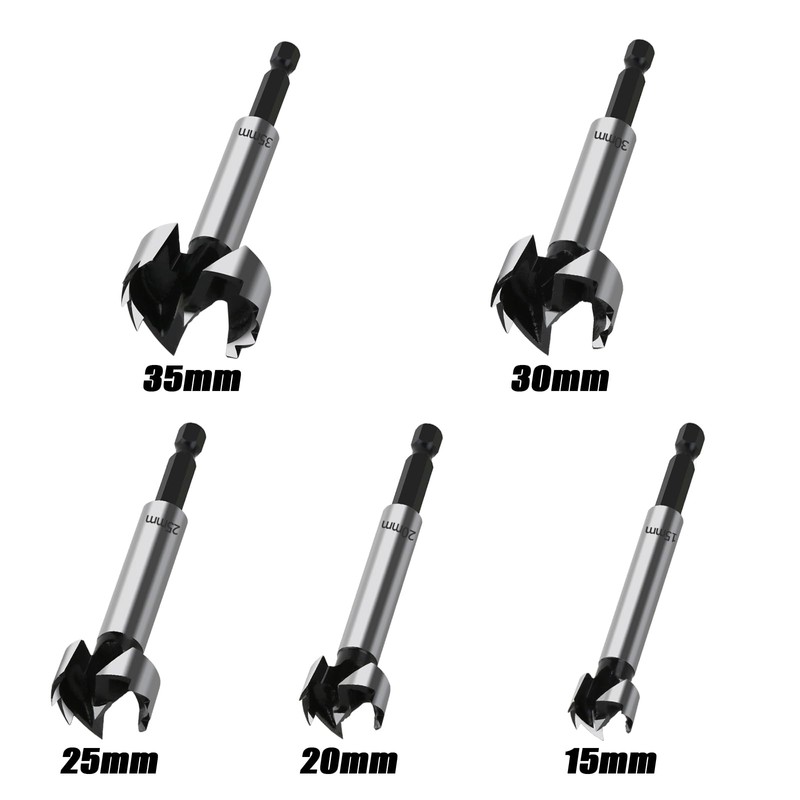 Vearter 5-Piece Forstner Drill Bit Set, 15/20/25/30/35 mm Hole Drill