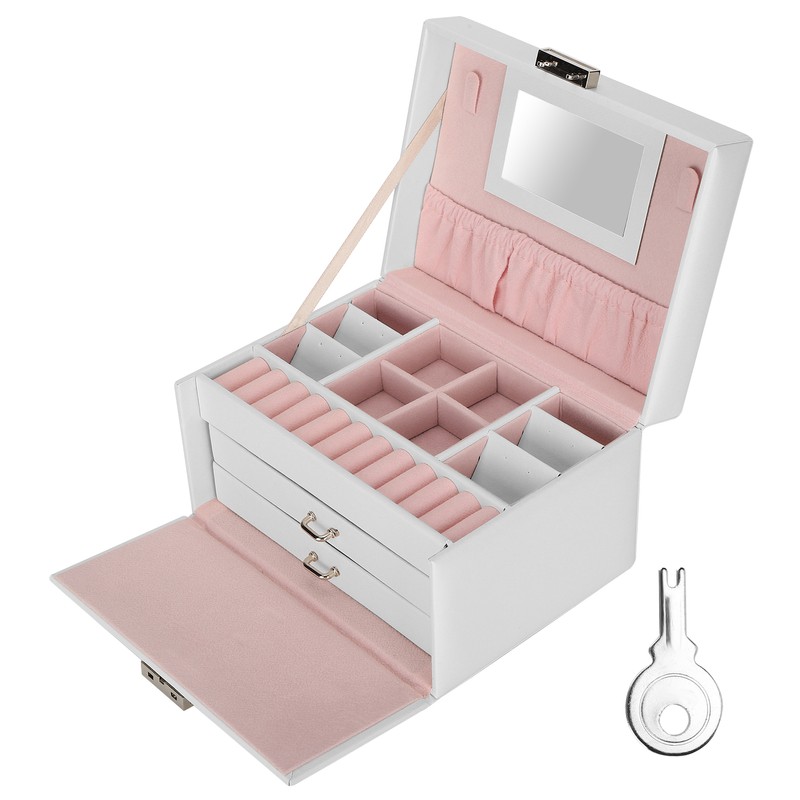 Three Layer Jewelry Storage Box PU Leather Necklace Rings Earrings