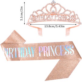 Bumlofa Crown Birthday Set: Crown Princess with Sash, Ideal for Crown Birthday Girls & Party Decoration