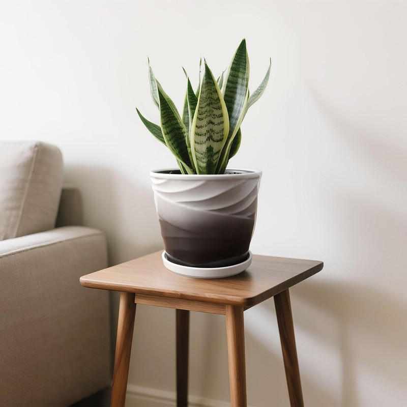 YUFDA 8 Inch Plant Pot,Ceramic Planter with Drainage and Saucer,Ceramic