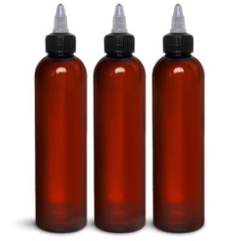 BRIGHTFROM Twist Top Applicator Bottles 8 OZ, Squeeze Empty Plastic Bottles, Black Nozzle, BPA-Free, PET, Refillable, Open/Close Nozzle - Multi Purpose (Amber) Pack of 3