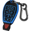 Kirsnda Key fob Cover Metal Buckle Compatible with Dodge Chrysler RAM Durango Grand Cherokee ect Smart Remote,Key Skin TPU Protection Key Case 6 Buttons (Blue)