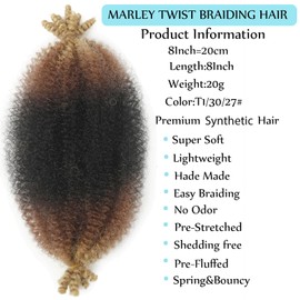Miyamarch 3 Paquetes De Cabello Trenzado Afro Elástico De 8 Pulgadas, Cabello Trenzado Marley Twist, Cabello Corto Rizado, Cabello Trenzado Marley Para Extensiones De Cabello Passion Locs Suaves… T1/3